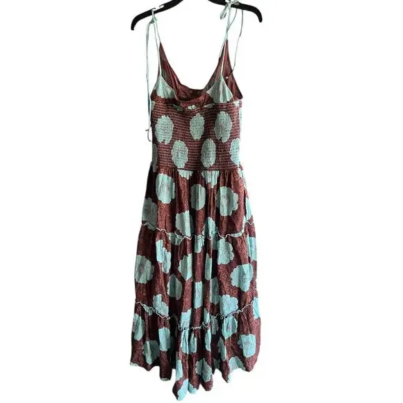 Free People Adriel Tie Strap Tiered Midi Dress smocked bodice ruffle NWT Sz  L - conticontadores.com.br